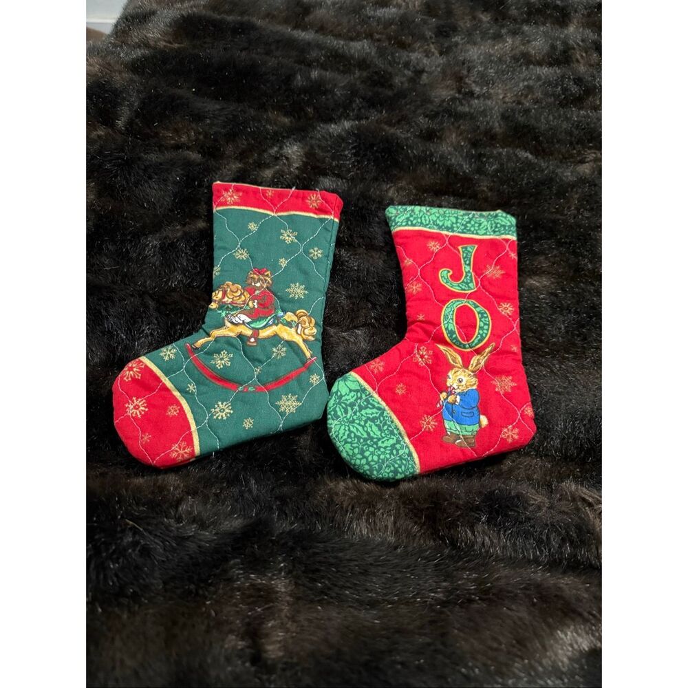 Wamsutta Christmas Gathering Fabric Panel stockings 10" Peter rabbit
